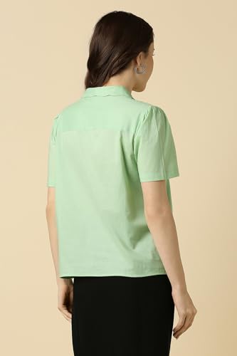 Allen Solly Women Green Solid Short Sleeves Shirt