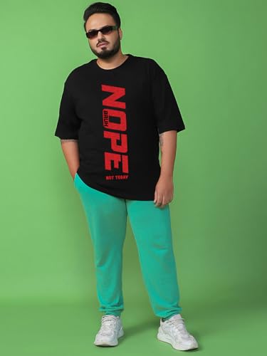 Bewakoof Men's Typography Oversized Fit Half Sleeve Round Neck Pure Cotton Plus Size T-Shirt_694205_Black_5XL