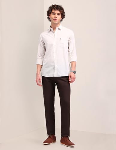 U.S. POLO ASSN. Dobby Striped Tailored Fit Shirt (USSHT2290_Beige_46)