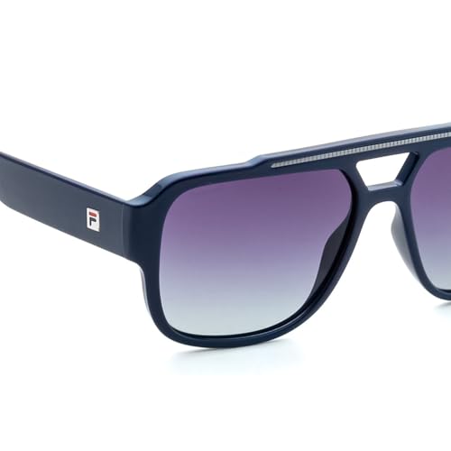FILA sunglasses| 100% UV protected | Gradient | Full Rim | Pilot | Men | Large | Shiny Blue-Shiny Dark Gun Acetate Frame | Smoke Gradient Lens