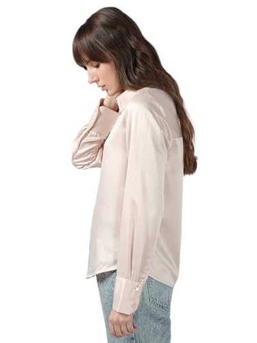 VERO MODA Women's Polyester Regular Fit Beige Shirt