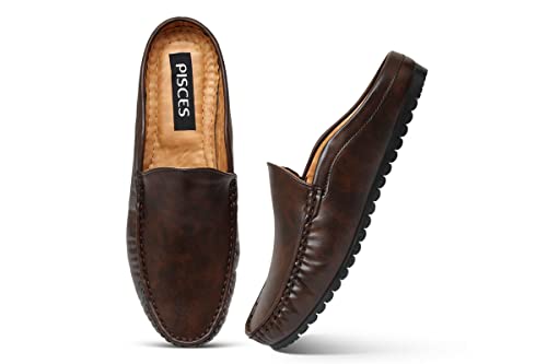 Pisces Brown Synthetic Back Open Shoe for Men - 12 UK (BACKOPEN PLAIN-Brown-12)