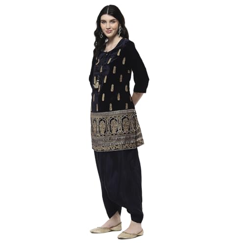 Biba Women Navy Blue Polyester Straight Kurta Pants Set_38