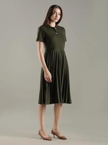 Polyester Polo Collar Midi Dress