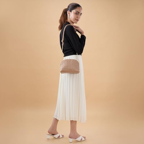 Caprese Rain Medium Sling Bag for Women | Elegant Multi-Compartment Shoulder Handbag with Adjustable & Detachable Strap | Premium Designer Party & Travel Bag with Dual Closure (Mocha Mousse)