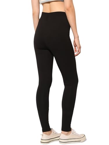ONLY Women's Solid Skinny Fit High-Rise Black Leggings