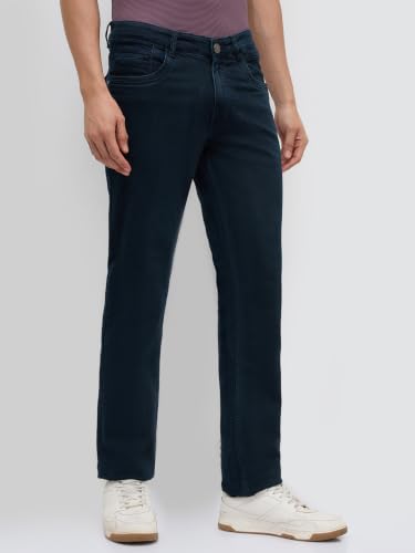 Park Avenue Men Slim Fit Solid Pattern Cotton Blend Flat Front Casual Jeans