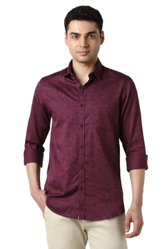 Men Maroon Slim Fit Print Full Sleeves Casual Shirt