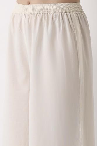 BIBA Women Off White Cotton Flared Palazzos_S