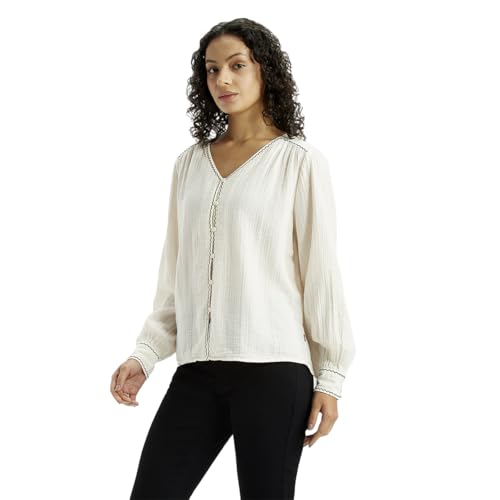 Levi's Women's Textured Off-White V Neck Top