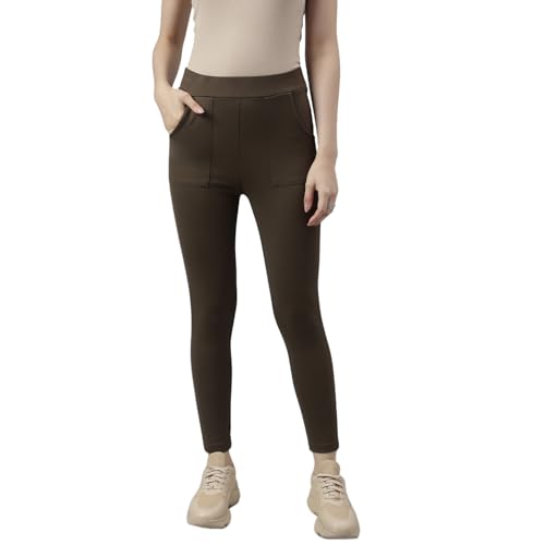 Latin Quarters Women Olive Green Solid High Rise Casual Jegging_M