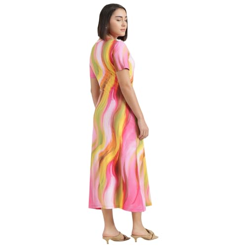 United Colors of Benetton Round Neck Swirl Print Dress (Size : 2XL) - 26P3099W3950I901 Multicolour