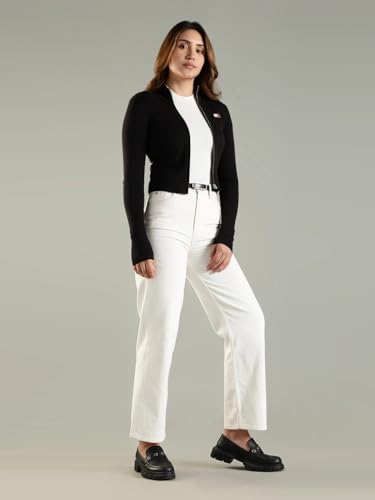 Tommy Hilfiger Slim Fit Cotton Mock Neck Front-Open Sweater Black