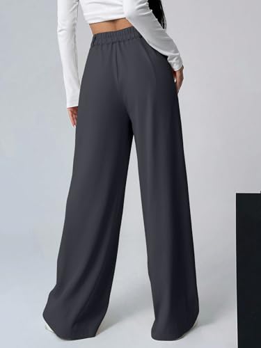 Aahwan Cgrey Solid High Waist Straight Korean Loose Pleated Wide Leg Trouser for Women's & Girl's(296-Cgrey_36)