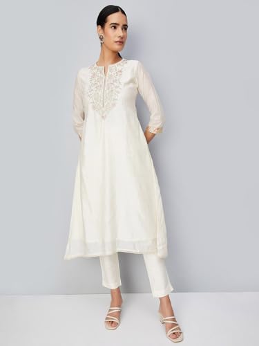 Max Women's Chanderi Kurta Set (EXST42040OFF White_Off