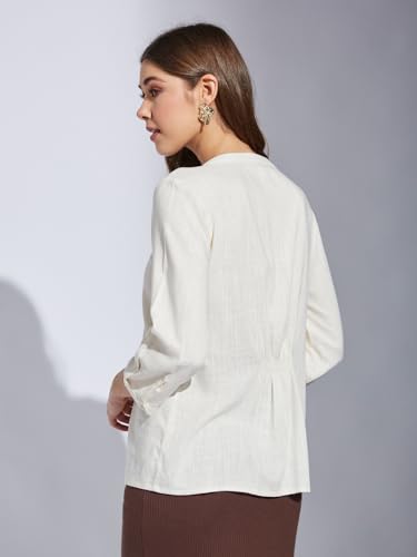 Latin Quarters Women White Round Neck 3/4th Sleeve Solid Tunic Blouse_2XL