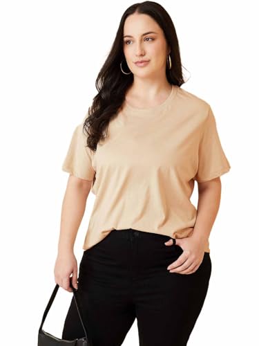 Max Women Solid T-Shirt (Beige_6XL)