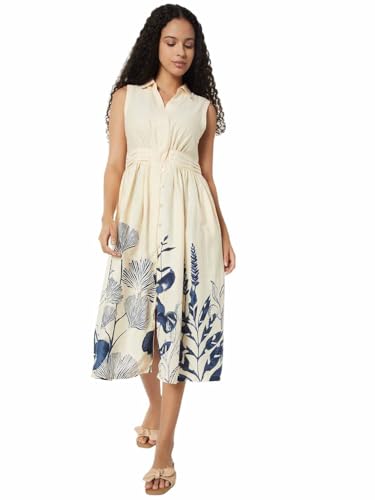 Max Women Printed A-line Dress(White_XL)