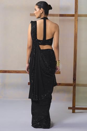 Soch Womens Black Crepe Embellished Saree