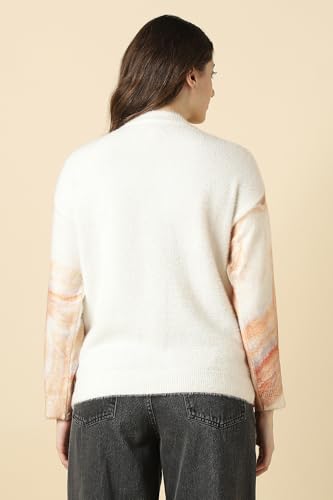 Women Beige Print Round Neck Casual Sweater