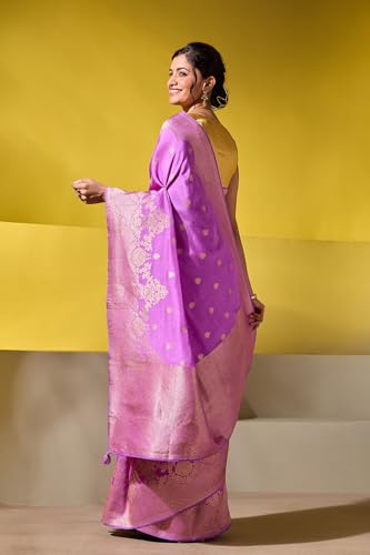 Taneira Women Light Violet Woven Viscose Saree with Unstitched Blouse Piece (SAPP01AB0911-Light Violet)