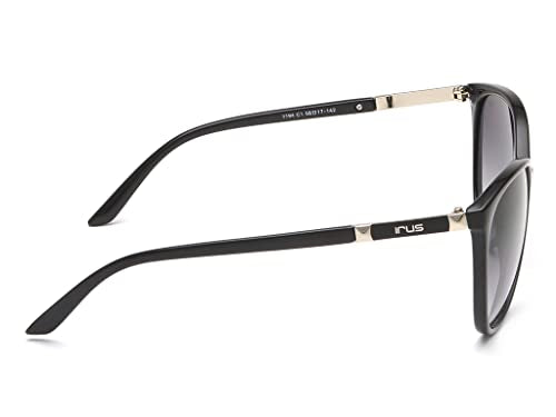 IRUS sunglasses| 100% UV protected | Gradient | Full Rim | Cat Eye | Women | Large | Shiny Black Polycarbonate Frame | Smoke Gradient Polycarbonate Lens