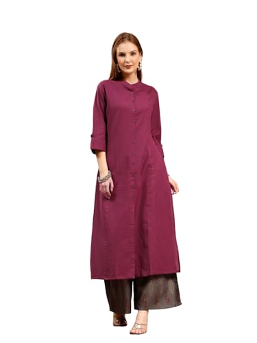 Pistaa's Women's Cotton Solid Readymade Salwar Suit Set (Wine, X-Large)