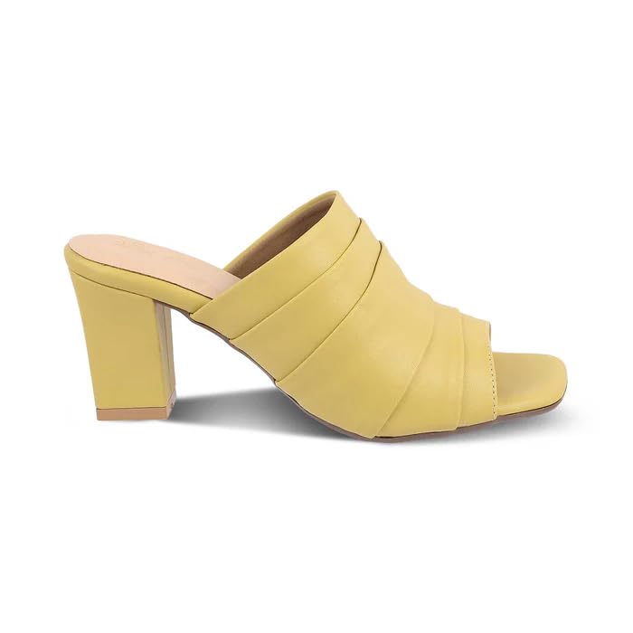 tresmode Coco Women's Block Heels Pump Sandals Stylish Yellow, 6 UK / 39 EU - Open Toe Ladies Footwear Soft Comfortable Shoes