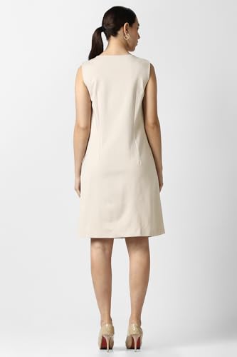 Women Beige Solid Knee Length Formal Dress