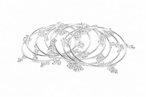 Swara Creations Traditional Kashmiri Ghungroo Latkan Bangles for Women and Girls|Set of 8 Pcs |Silver color (SKU416)