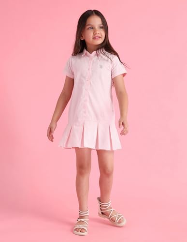 U.S. Polo Assn. Kids Regular fit Cotton Short Sleeves Shirt Collar Dresses (UGDRS0335_Pink_13-14Y)