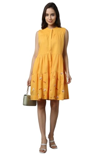 Allen Solly Women's Cotton Modern Above The Knee Dress (AHDRCRGB351642_Yellow