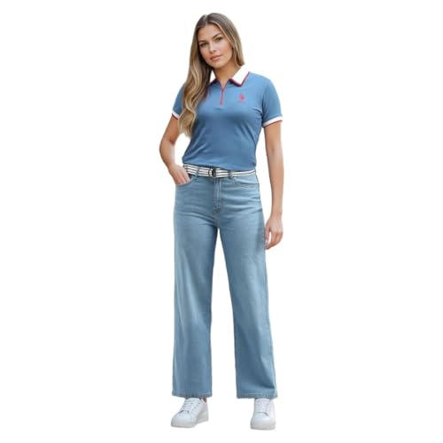 U.S. POLO ASSN. High Rise Wide Leg Jeans (UWAW24JEN268_Blue_32)