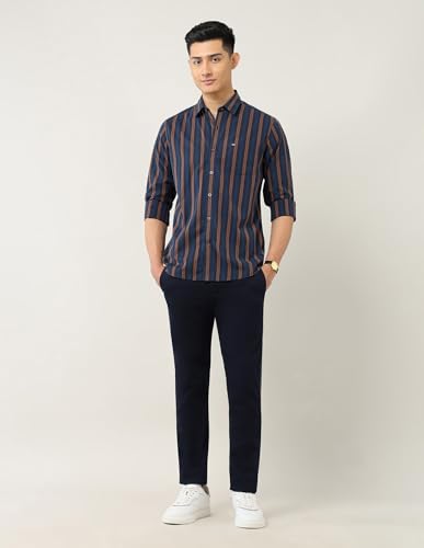 Arrow Sports Men's Striped Tailored Fit Shirt (ASAISH1762_Navy