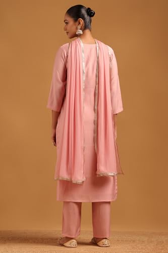 Soch Womens Pink Roman Silk Floral Salwar Suit With Stone Work