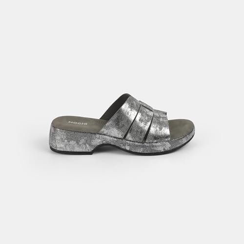 Mochi Women's Gun Metal Open Casual - Slides with Flat sole UK/7 EU/40(41-429)