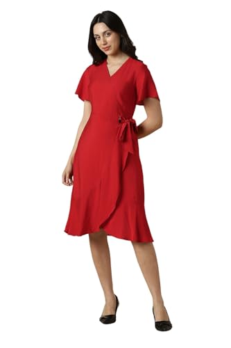 Women Red Solid Casual Dress