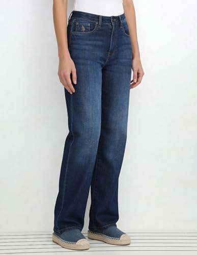 Women Straight Fit High-Rise Dark Blue Lightweight Stretchable Jeans