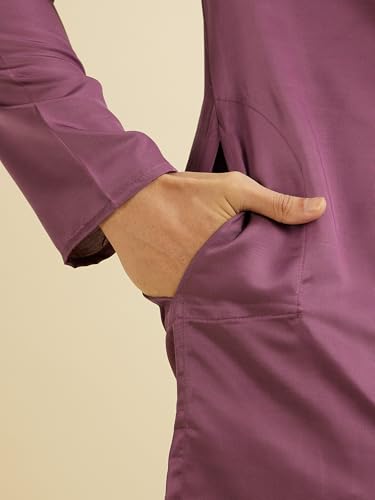 Manyavar Men's Satin Self Design Kurta Set (Purple,XXL)