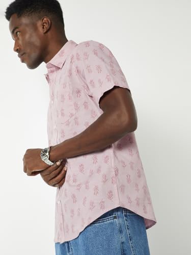 Max Men Printed Slim Fit Shirt(Pink_42)