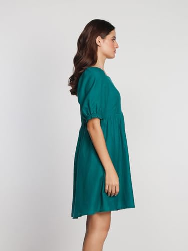 Zink London Women's Green Solid Flared Short Dress