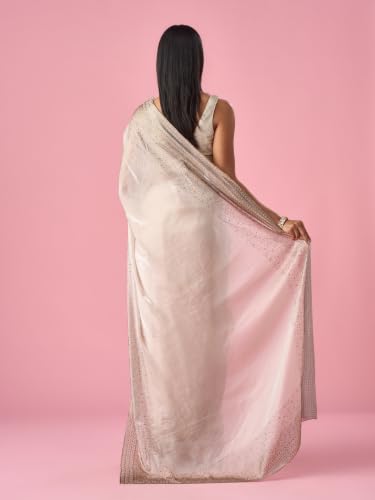 MOHEY Women's Cream Organza Saree with Stone Work with Blouse Piece (Cream)