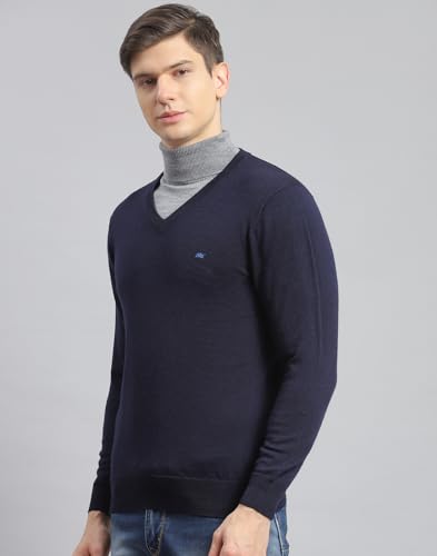 Monte Carlo Navy Solid V Neck Pullover(3XL)