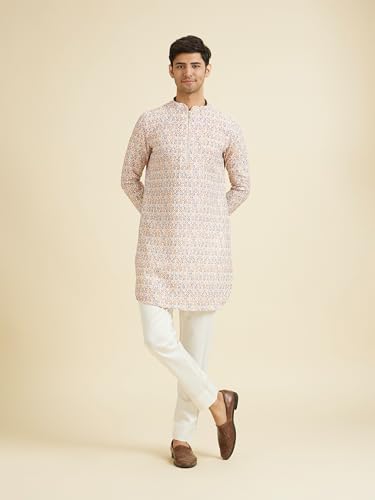 Manyavar Men's Viscose Blend Printed Casual Kurta(Cream,M)