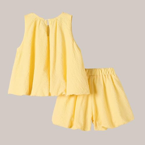 Hoscotch Girls Solid Yellow Sleeveless Short Set For Ages (5.5-6 Years)