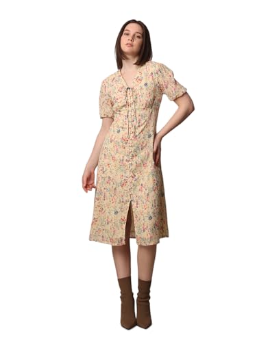 ONLY Women Printed Regular Fit Casual Beige Midi Dress