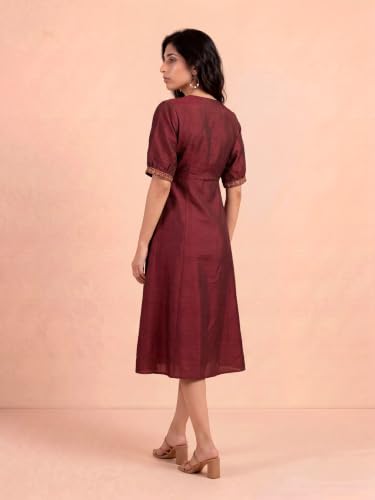 Aarke Ritu Kumar Wine Plum Tree Midi Dress with Belt