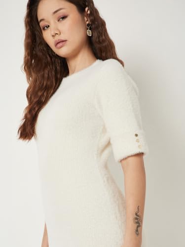 Max Women Knit Bodycon Dress (Off White_XS)