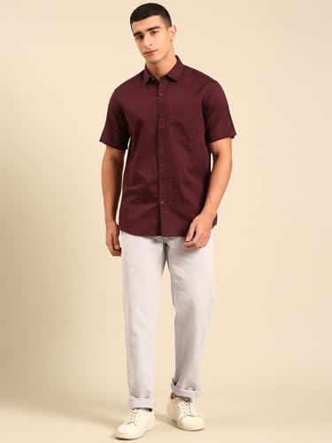 Cavallo by Linen Club Half Sleeve Solid Regular Fit Linen Casual Shirt