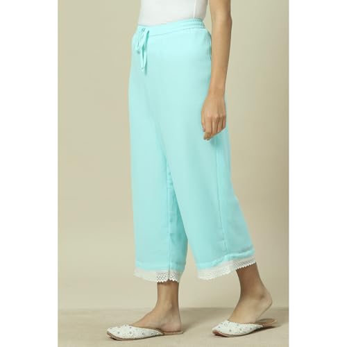 Rangriti Women's Regular Pants (RMMLAVISHF18231SS23SBLU_Blue